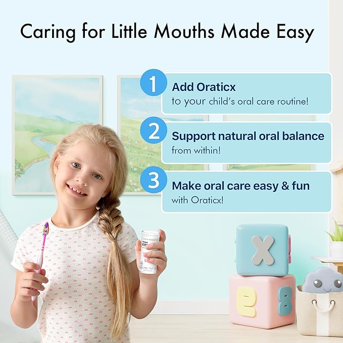 OraTicx Kids Dental Probiotics for Anti-Cavity + Healthy Teeth and Gums, 8 Billion CFU Probiotics for Oral Health, Yogurt Flavor 2-Pack