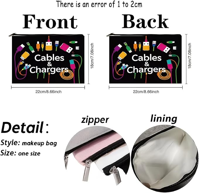 Black Small Bag for Women Men Charger Colorful Travel Pouch Kit with Zipper Bag Storage Cables Supplies for Family Friend Worker Accessories