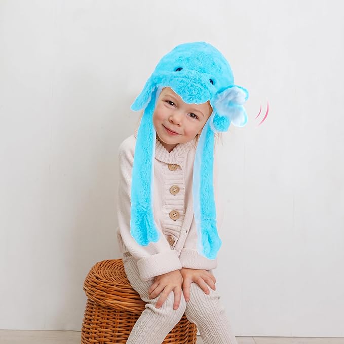 Animal Hat with Ears Moving Jumping Pop Up Beating Hat Plush Holiday Cosplay Dress Up Funny Gift for Kids
