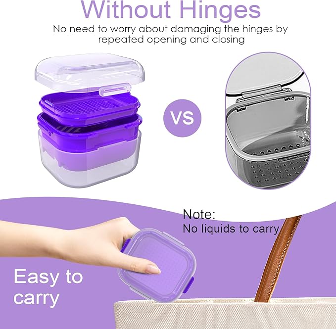 ARGOMAX Denture Case, Denture Cup for Soaking Dentures(Not Leak-Proof), Thorough Cleaning of Dentures, Retainer, Mouthguards, Clear Braces (Dark Purple).