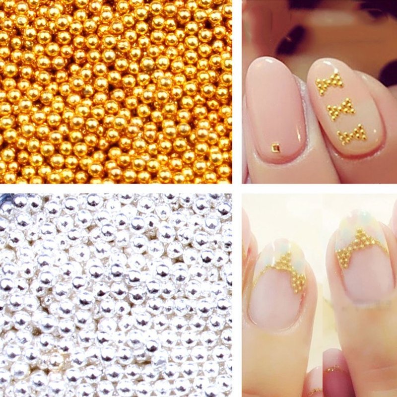 Minejin 3D Nail Art Gold Steel Ball Mini Beads Women Makeup Silver Studs Metal Tips 1mm 4 Boxes