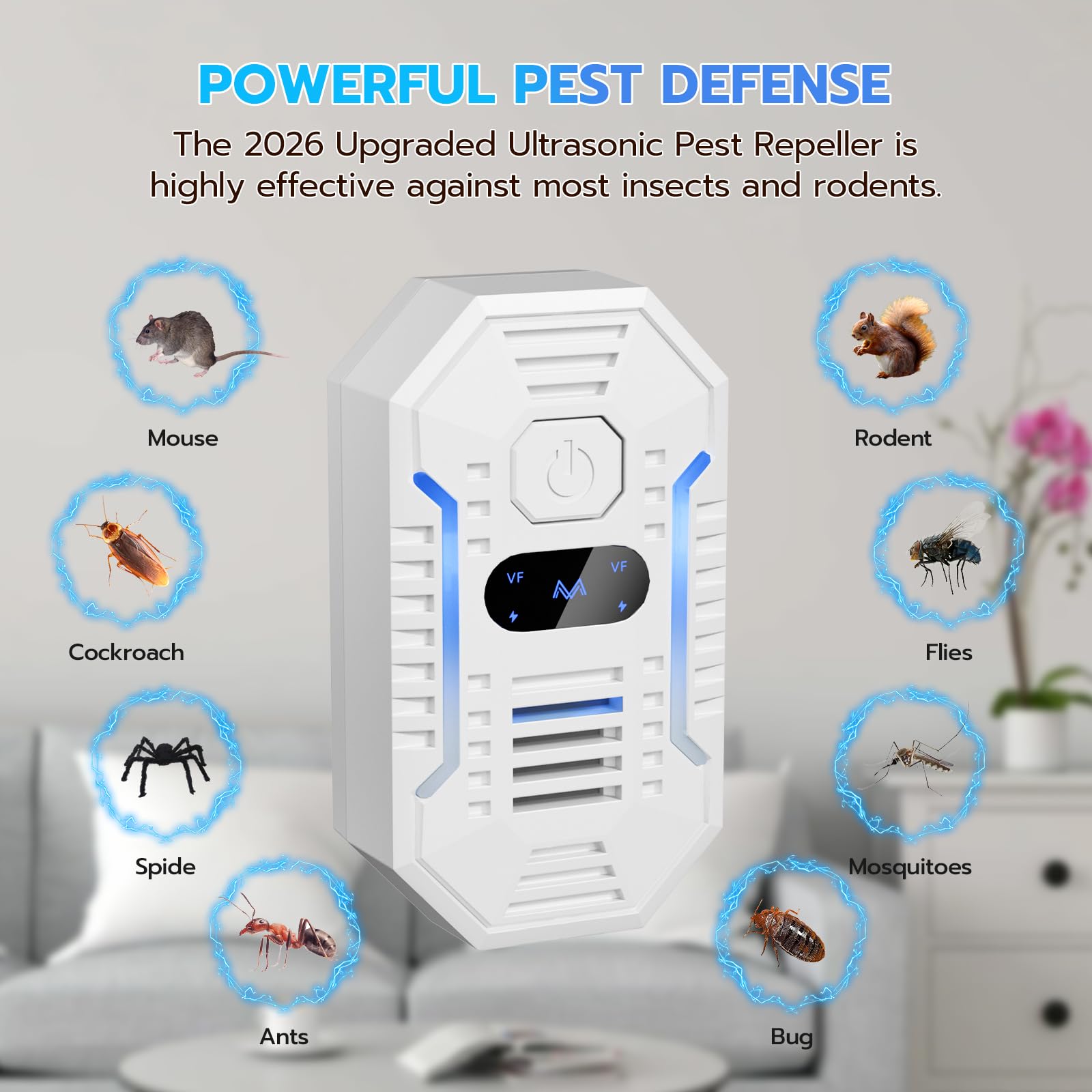 2026 Upgrade Ultrasonic Pest Repeller, 4 Pack Plug-in Electronic Mouse Deterrent with Smart Frequency, Safe & Quiet Indoor Rodent Repellent for Mice, Rats, Roaches, Ants, Spiders, Mosquitoes & Bugs