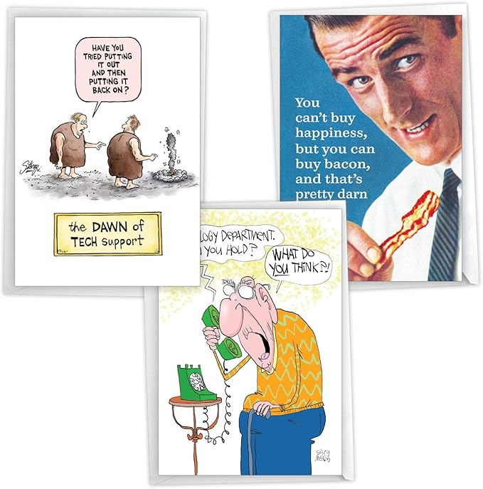 NobleWorks Assortment Pack of 3 Funny Birthday Greeting Cards with Envelopes (3 Designs, 1 Each) Guy Humor VC8100BDG-C1x3