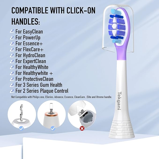 Toothbrush Replacement Heads Compatible with Philips Sonicare Click-On Toothbrush Handles, for HX9054 W3 4100 5100 6100 7500 C1 C2 C3 G3 A3 Toothbrush Head Refill, Silicone Coating, Pack of 5 White
