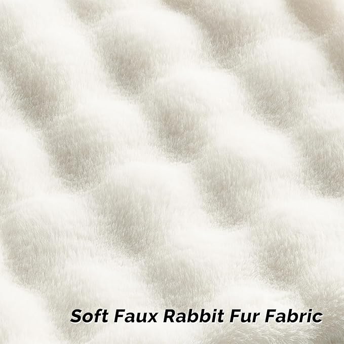 FUTEI Cream White Decorative Throw Pillow Covers 20x20 Inch Set of 2,Soft Fuzzy Faux Rabbit Fur Cushion Covers with Raised Texture,Neutral Boho Home Decor for Couch Bed Living Room