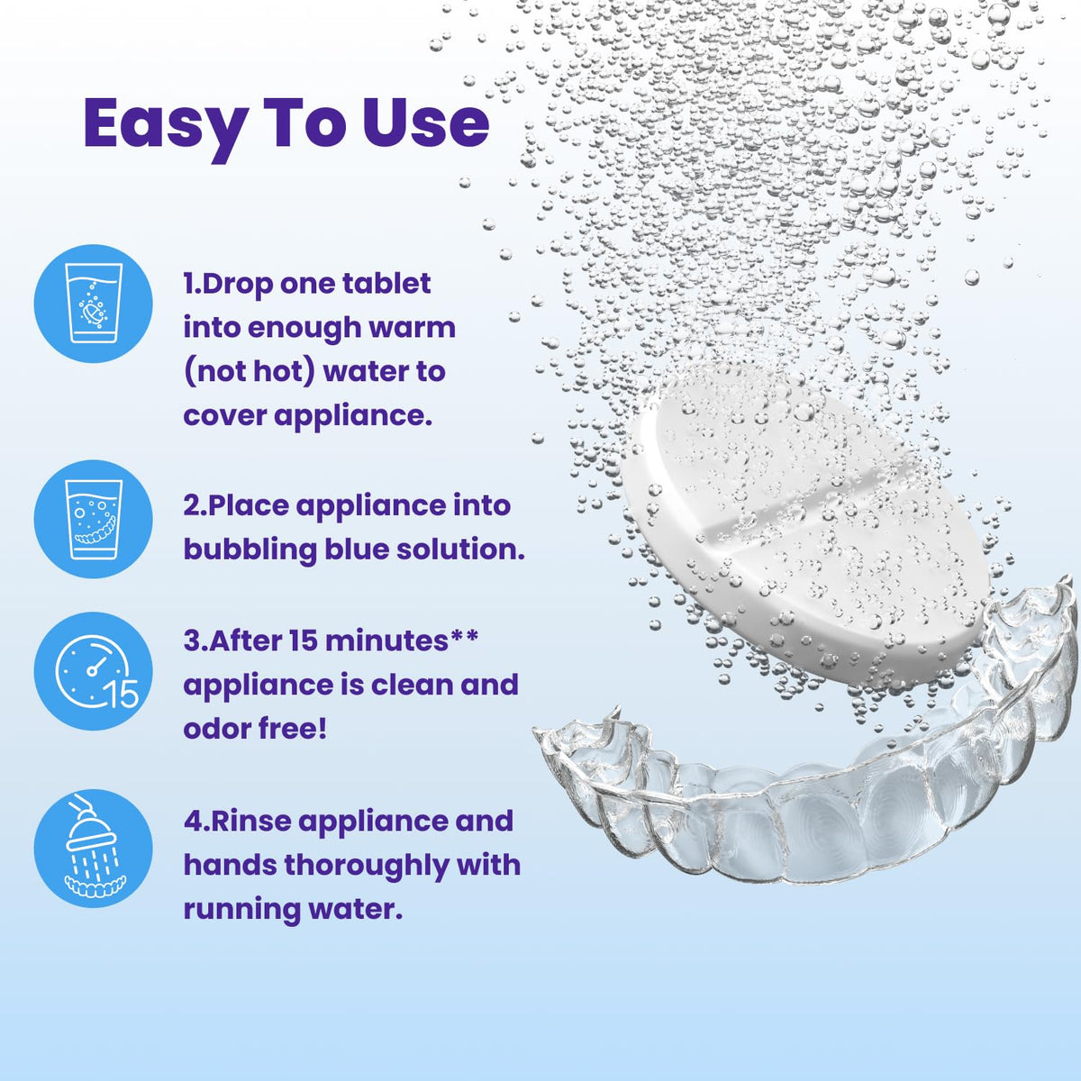 Retainer Brite Cleaning Tablets – For Retainers, Aligners, Nightguards & Mouthguards, 3-Month Supply, 96 Count