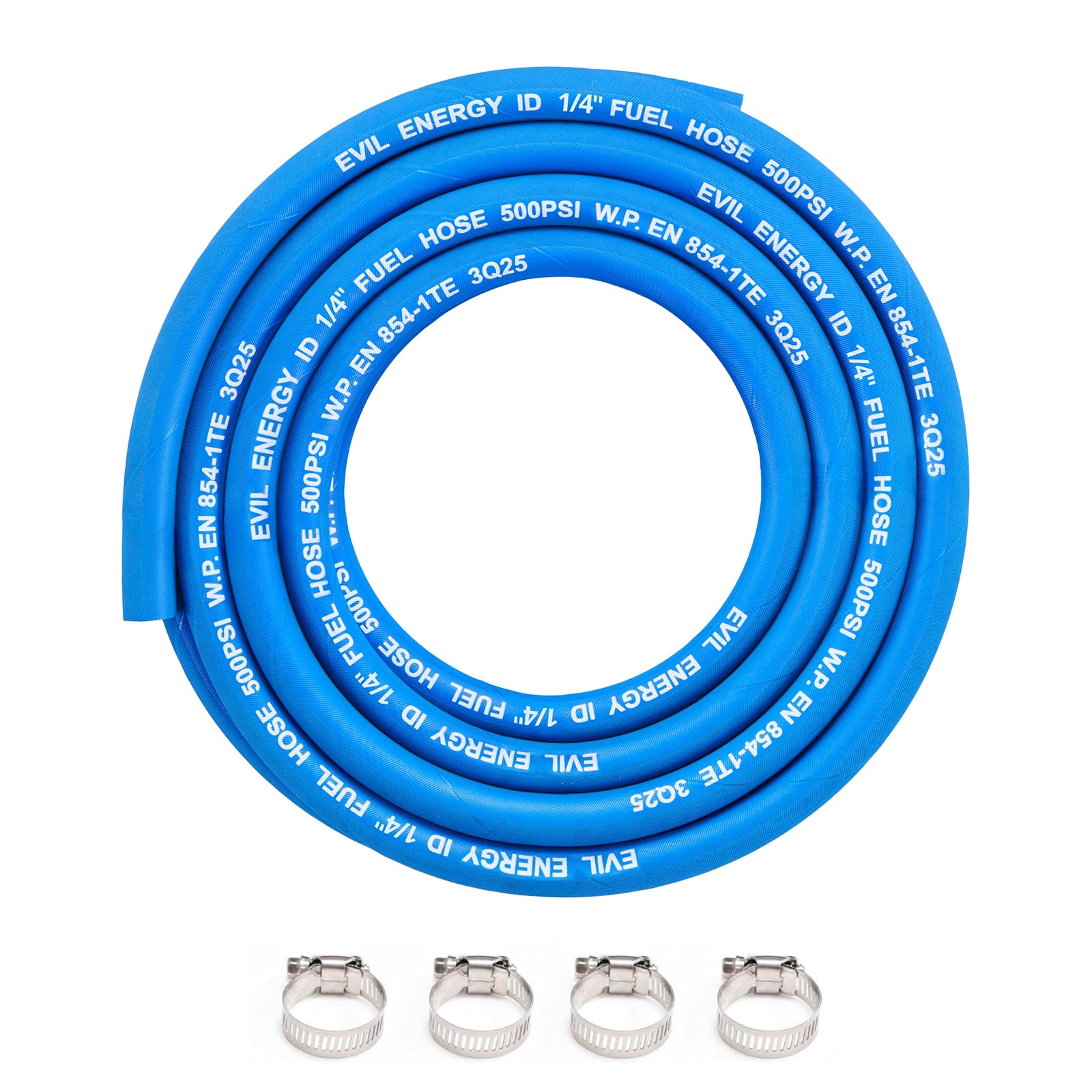 EVIL ENERGY 1/4 High Pressure Fuel Line Hose 15FT 500PSI E85 for Fuel Systems Engines NBR Rubber EN854-1TE Blue