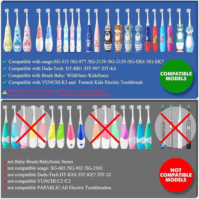 Teeteck 5 Pack Kids Toothbrush Replacement Heads Compatible with SEAGO SG513/SG977/SGEK6, DadaTech DT-K6/DT-BB1/DT-977, Brush-Baby WildOnes (Ages 18-36 Months/Green)
