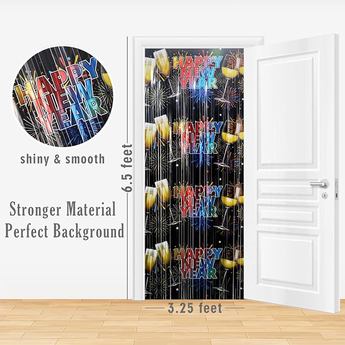 GOER Foil Curtain Backdrop for New Year Eve Party Decorations| Metallic Tinsel New Year Theme Photo Booth Props (5 Pcs)