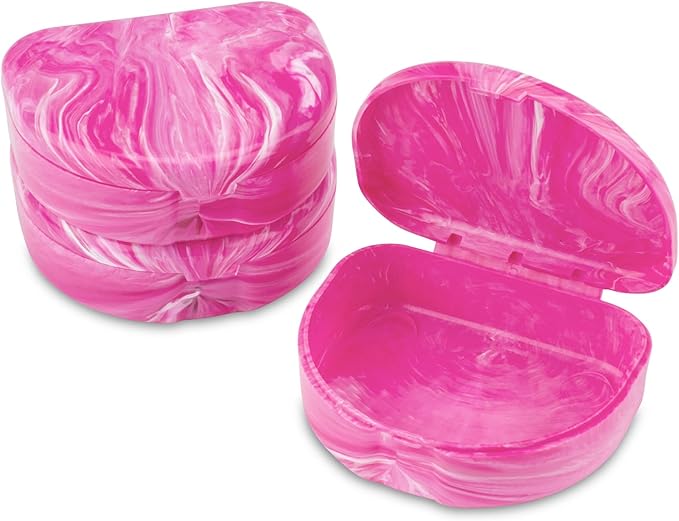 Practicon Marble Retainer Cases, Orthodontic Aligner Case, Mouth Guard Holder (3 Pack) (Pink)