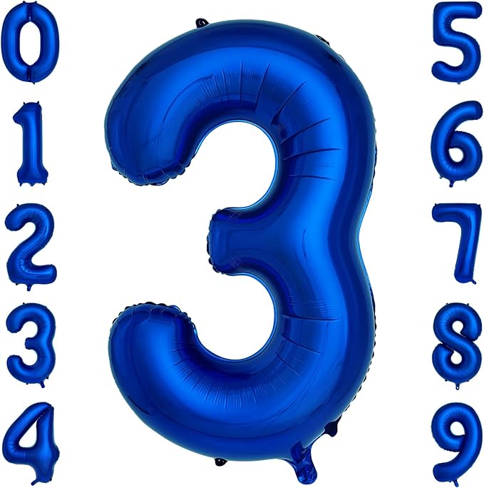 Navy Blue Number 3 Balloons 40 Inch Large Dark Blue Helium Foil Balloons for Birthday Party 2024 Graduation Decorations Anniversary Celebrations (Number 3)