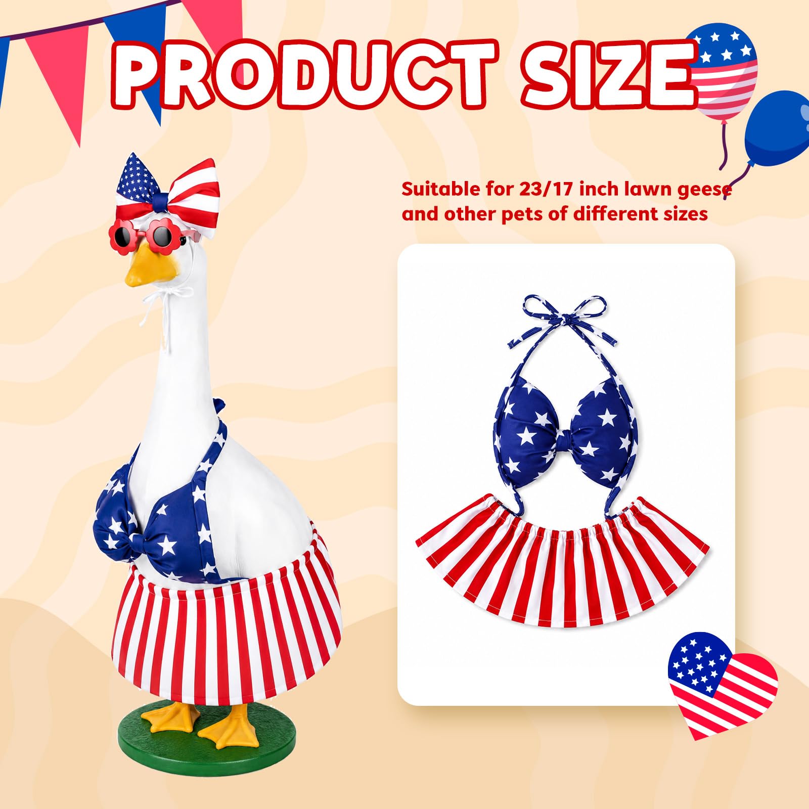 Vzuito 4th of July Porch Goose Outfit, Independence Day Lawn Goose Outfits, 23inch Geese Outfits Clothes Patriotic Geese Costume for Outdoor Yard Garden Decor (Style 5)