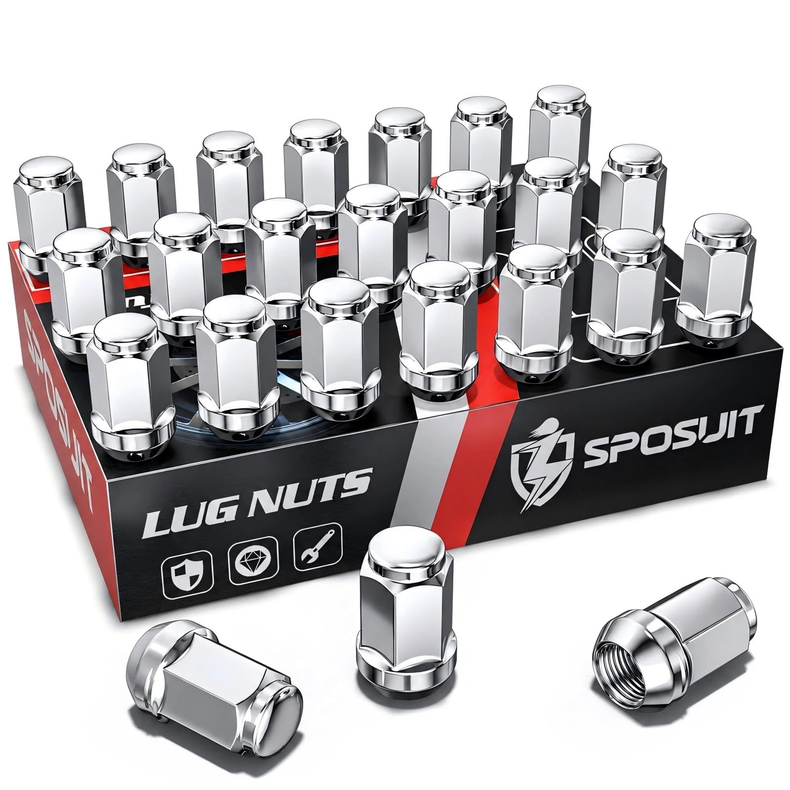 Sposuit M12X1.5 Lug Nuts - Replacement For 1989-2023 Toyota 4Runner, 2016-2021 Tacoma, 2000-2006 Tundra, 2016-2023 Hilux - Close