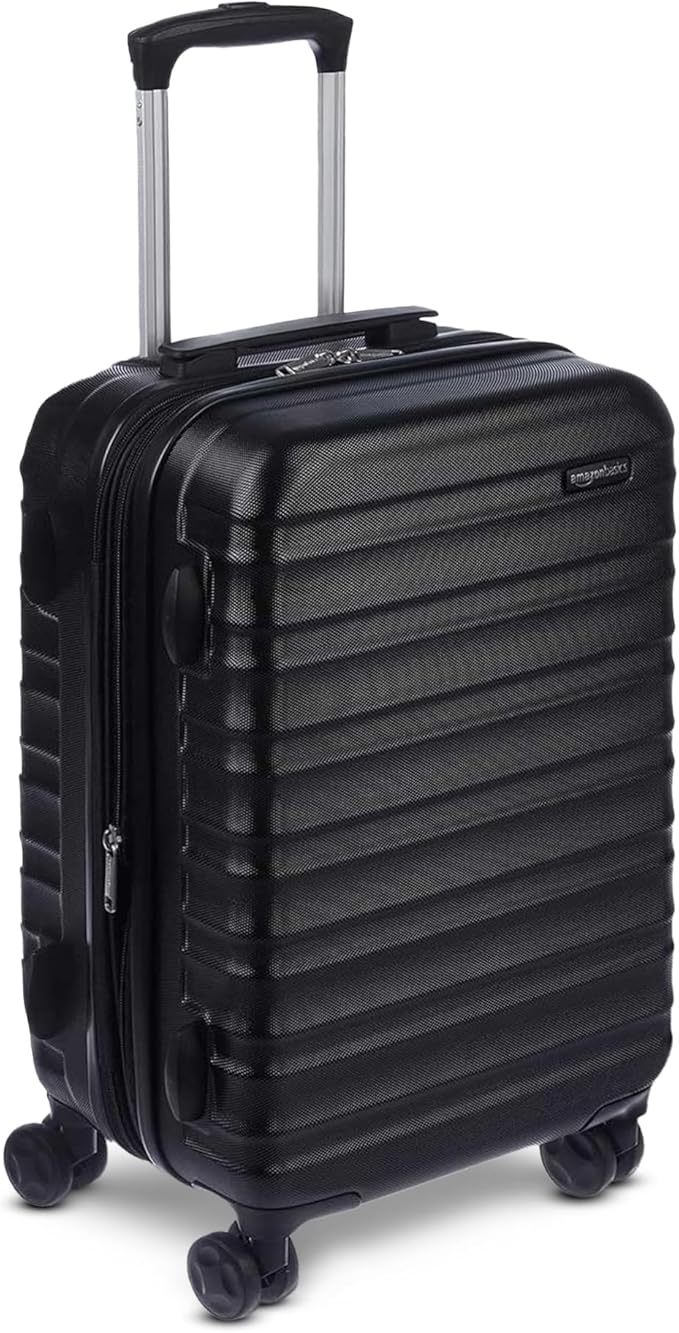 Amazon Basics 21" Hardside Carry-On Luggage with Spinner Wheels, Expandable for Up to 25% More Space, Scratch-Resistant Hard Shell, Telescoping Handle, Black