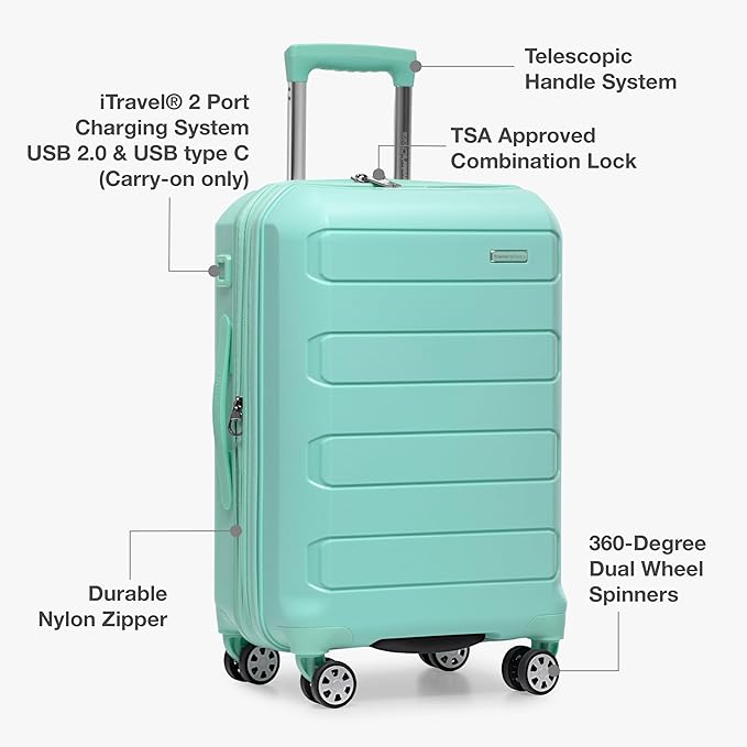Traveler's Choice Pagosa Hardshell Expandable Luggage with Spinner Wheels, Mint, 26-Inch Medium