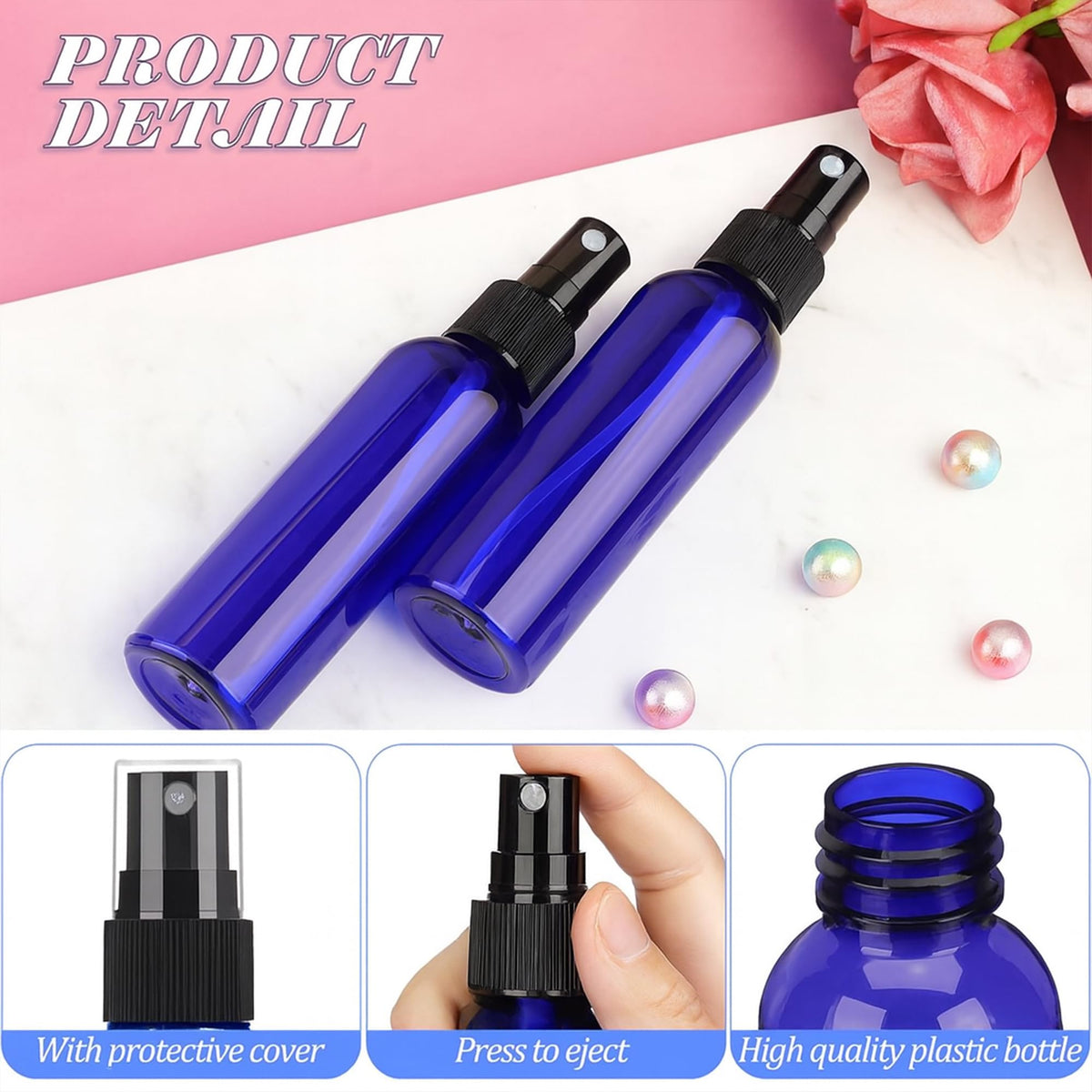 TREEHAC 100 Pack 2 Oz Plastic Mini Spray Bottles with Refillable Mist Sprayer for Travel and Household Use for Perfume Essential Oils Cleaning(Blue)