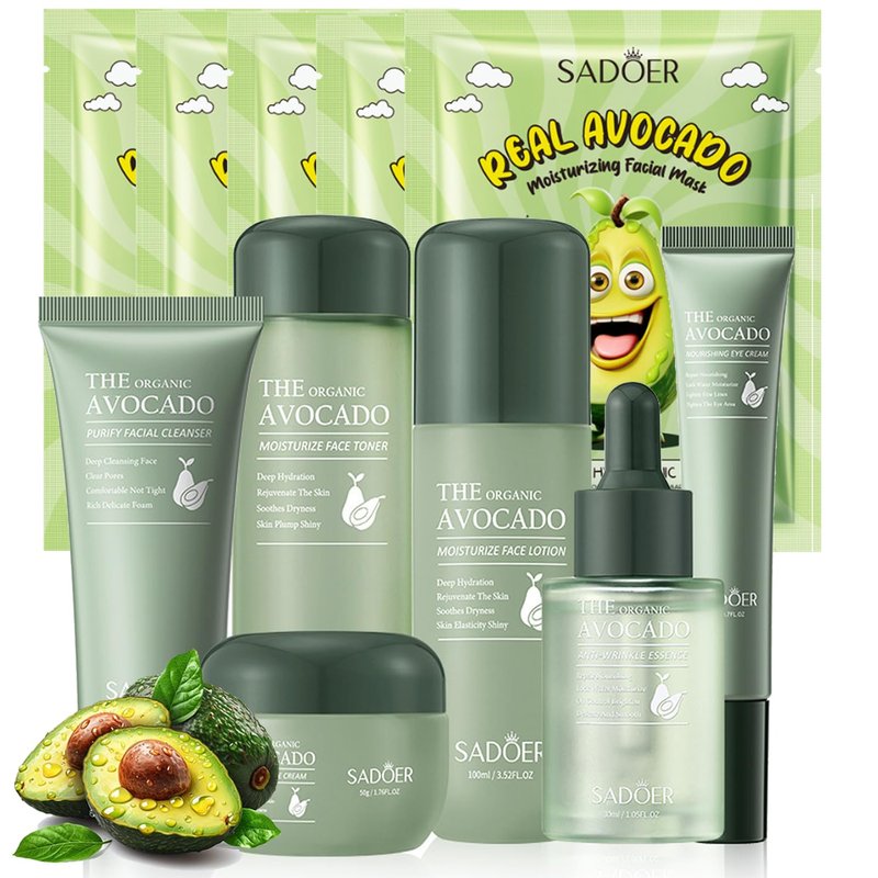 Avocado Skin Care Sets, 11pcs Skin Care Gift Set with Toner, Lotion, Face Serum, Essence, Eye Cream, Facial Masks For Hydrating Skin, Anti-Aging Skin For Women Teen Girls (Extra Large, 11, Count)