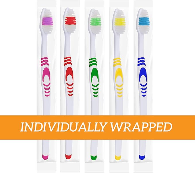 Lingito 50 Bulk Travel Toothbrushes, Individually Wrapped Portable, Manual Disposable Set for Adults and Children, Multi Color Kit (Medium Bristle)