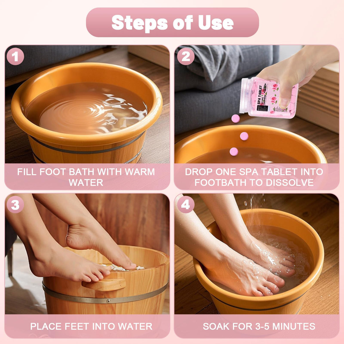 BTTEUYE Spa Foot Bath Pedicure Tablets ,Pedicure Foot Spa Supplies,Natural & Refreshing, Relieve Fatigue, Quickly Dissolve & Remove Dead Skin, Rose Fragrance, 350-Count