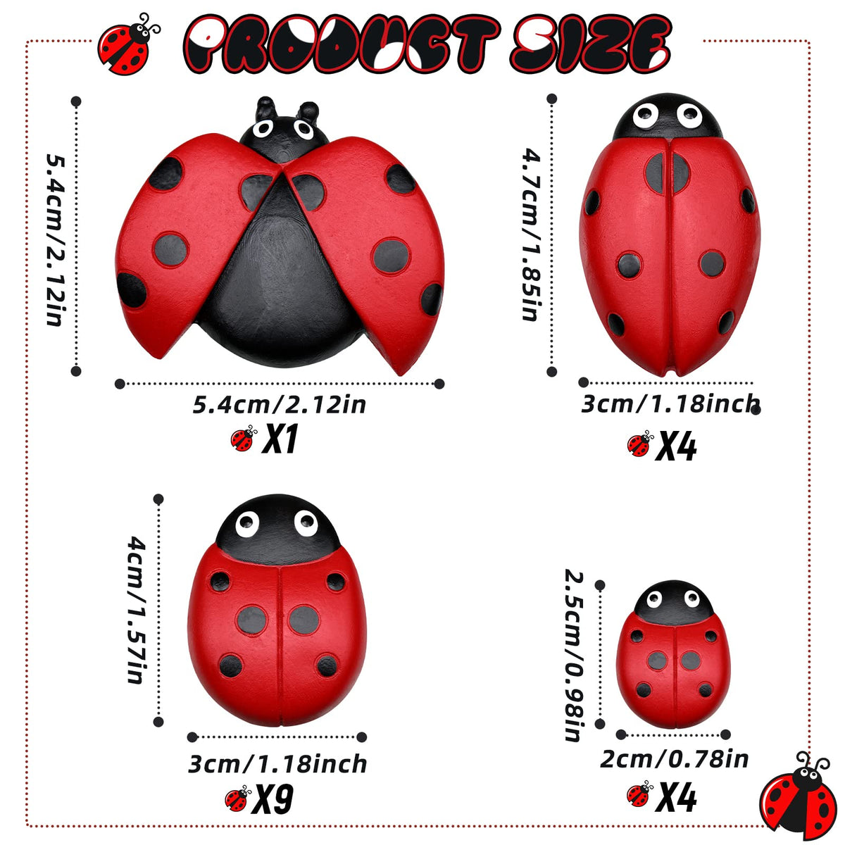 Gerrii 18 Pcs Small Resin Ladybugs Garden Decor Stones Holiday Ladybug Garden Yard Decorations Outdoor 4 Size Mom Gifts Lady Bugs Yard Decorations
