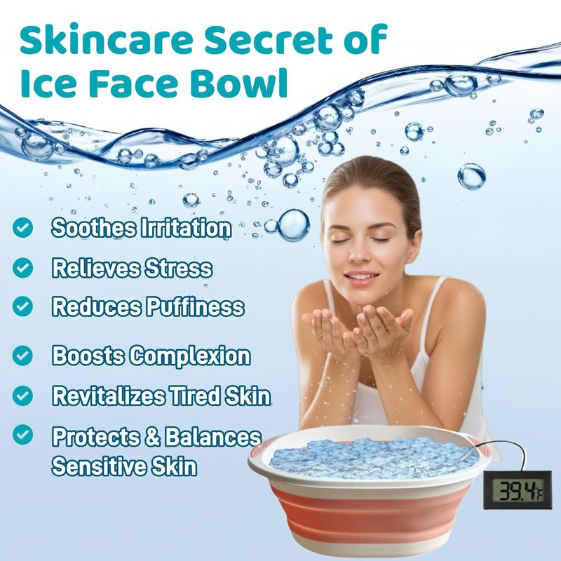 Face Bowl for Ice Bath, Cold Face Plunge Bowl Kit, Foldable Bowl for Face Ice Bath with Reusable Cubes, Portable Cold Plunge Face Bowl, Ice Bowl for Face Cold Plunge Chiller (Blue)