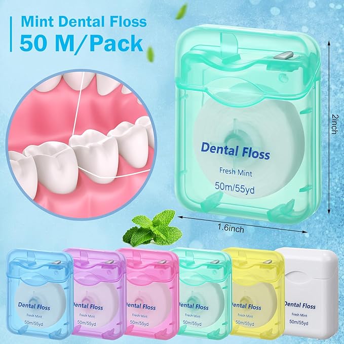Honeydak 150 Pack Dental Floss Bulk Mint Flavored Floss 50m Each Travel Dental Floss Oral Care for Teeth and Gum Protection (Multicolor)