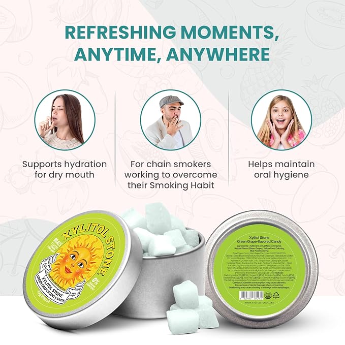 Xylitol Stone Sugar Free Candy - Vegan & Keto Friendly Unique Hard Candy Sugar-Free - 100% Natural Flavor Candies - Gluten Free & Non-GMO Breath Freshener Low Calorie Mints - Green Grape (Pack of 1)