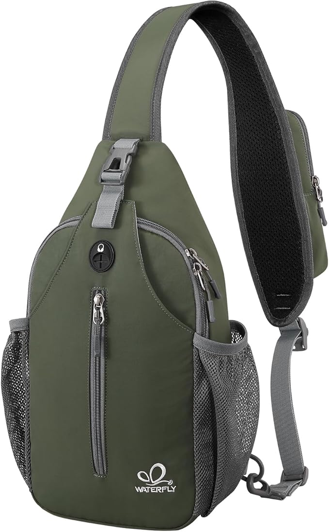 WATERFLY Crossbody Sling Backpack Sling Bag Travel Hiking Chest Bags Daypack (Dark Green)