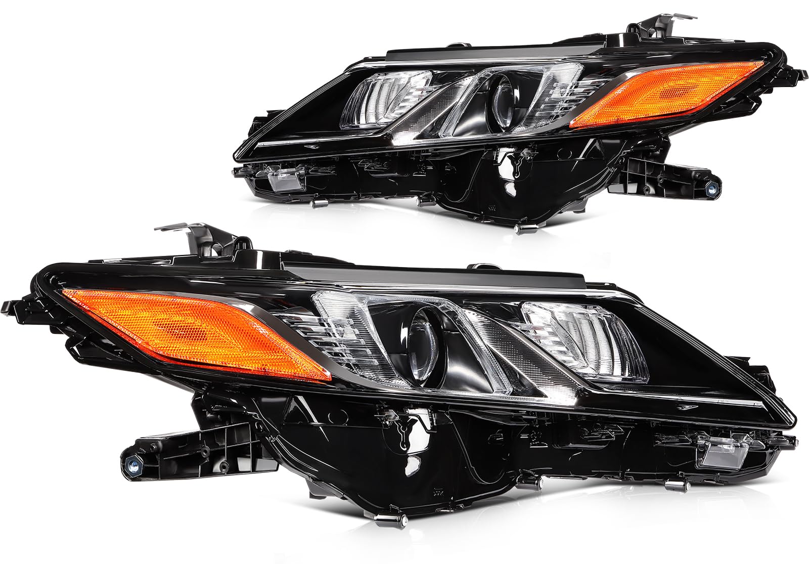 Headlight Assembly Fit 2018-2022 for for Toyota Camry L/LE/SE Black Housing Amber Reflector Driver and Passenger Side 81150-06C4