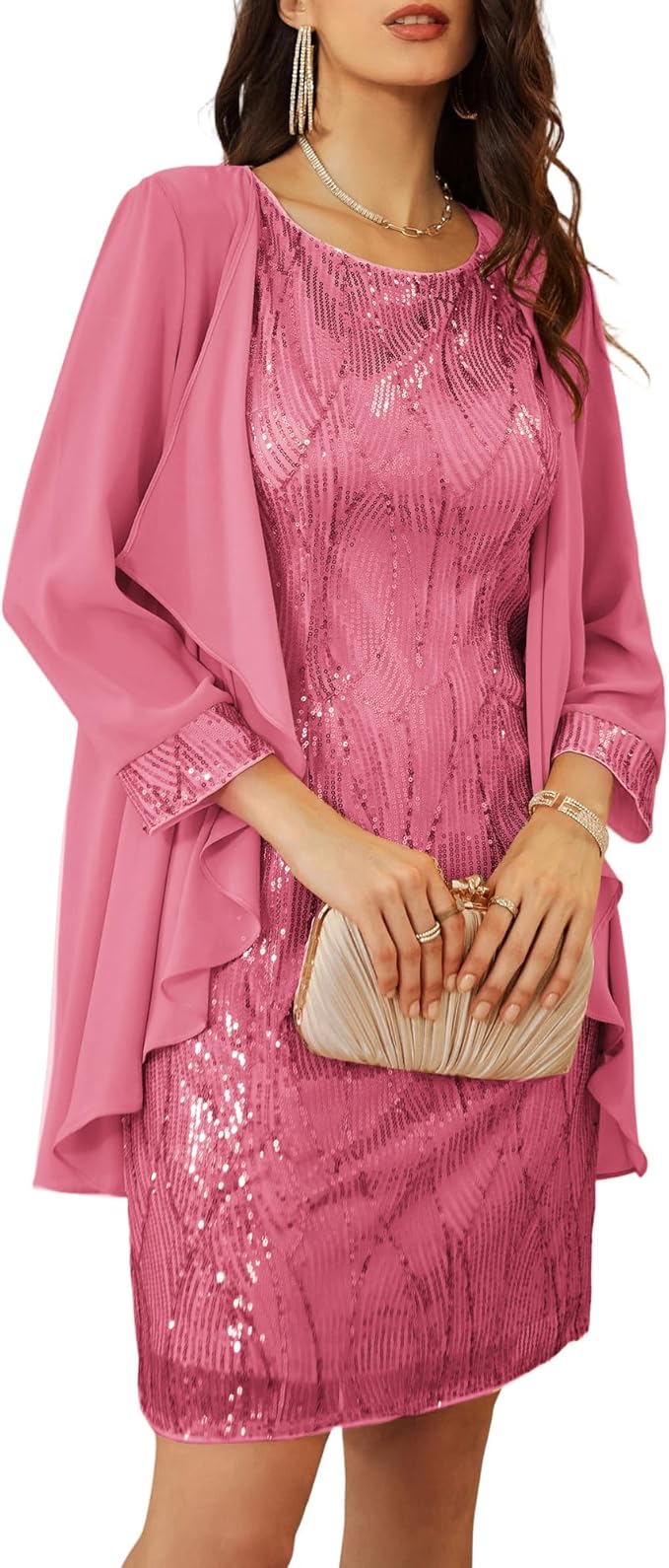 GRACE KARIN Women's Sequin Dress - Wedding Guest & Mother of The Bride Formal Dress - Two Piece Knee Length
