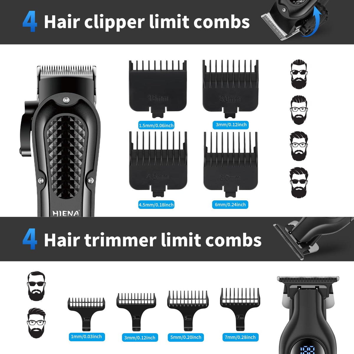 HIENA PRO Cordless Hair Clippers for Men, Barber Kit