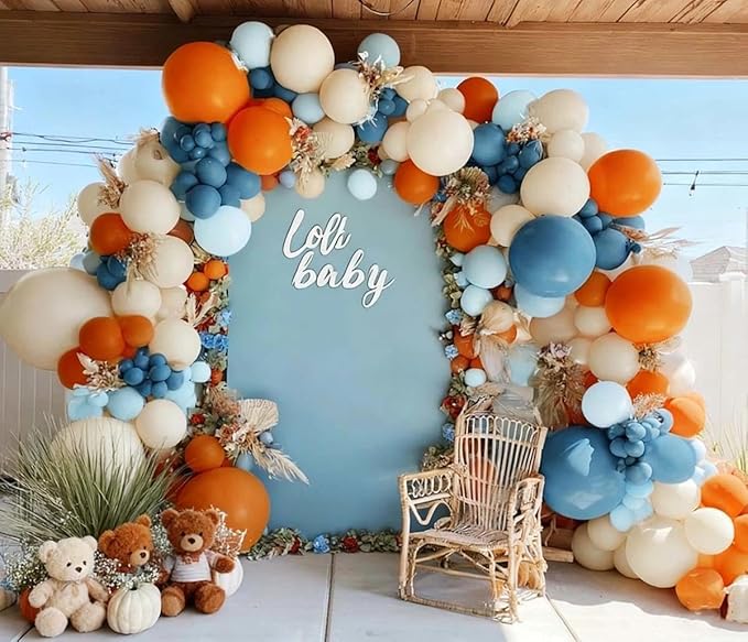 Blue White Balloon Arch Double Stuffed Latex Orange Dusty Blue Sand White Balloon Garland for Birthday Baby Shower Cow Boy Girl Sport Anniversary Party Decor