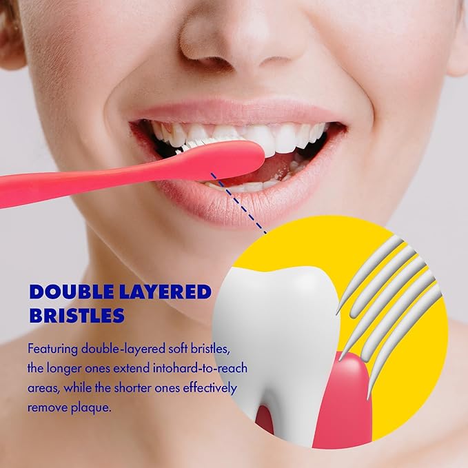 WAY.V Extra Soft Toothbrush Refill for Adults Sensitive Gums and Teeth with Individual Head Covers, 7 Pcs Manual Toothbrushes - Family and Guests - Pink (7 Counts, Soft Bristle)