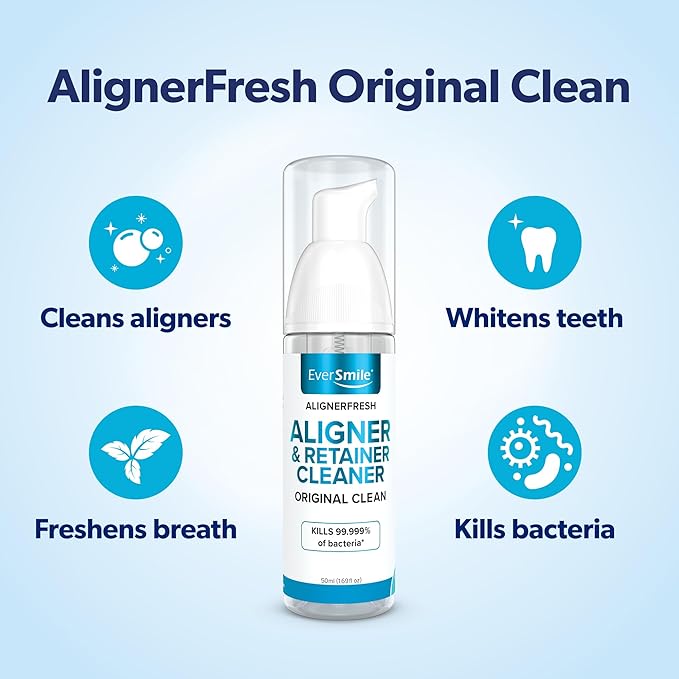 EverSmile AlignerFresh Original Clean Foam – Cleaner Compatible w/Invisalign and All Clear Aligners & Retainers – Eliminates Bacteria, Whitens Teeth, Fights Bad Breath – 50ml (4 Pack)