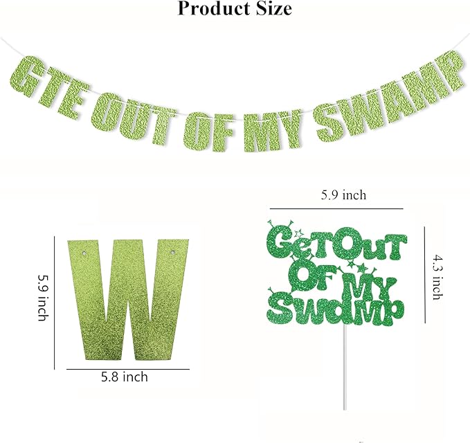 Pre-Strung Party Decorations Set Get out of my Swamp Bunting Banner Green Glitter Birthday Funny Housewarming Party Decor