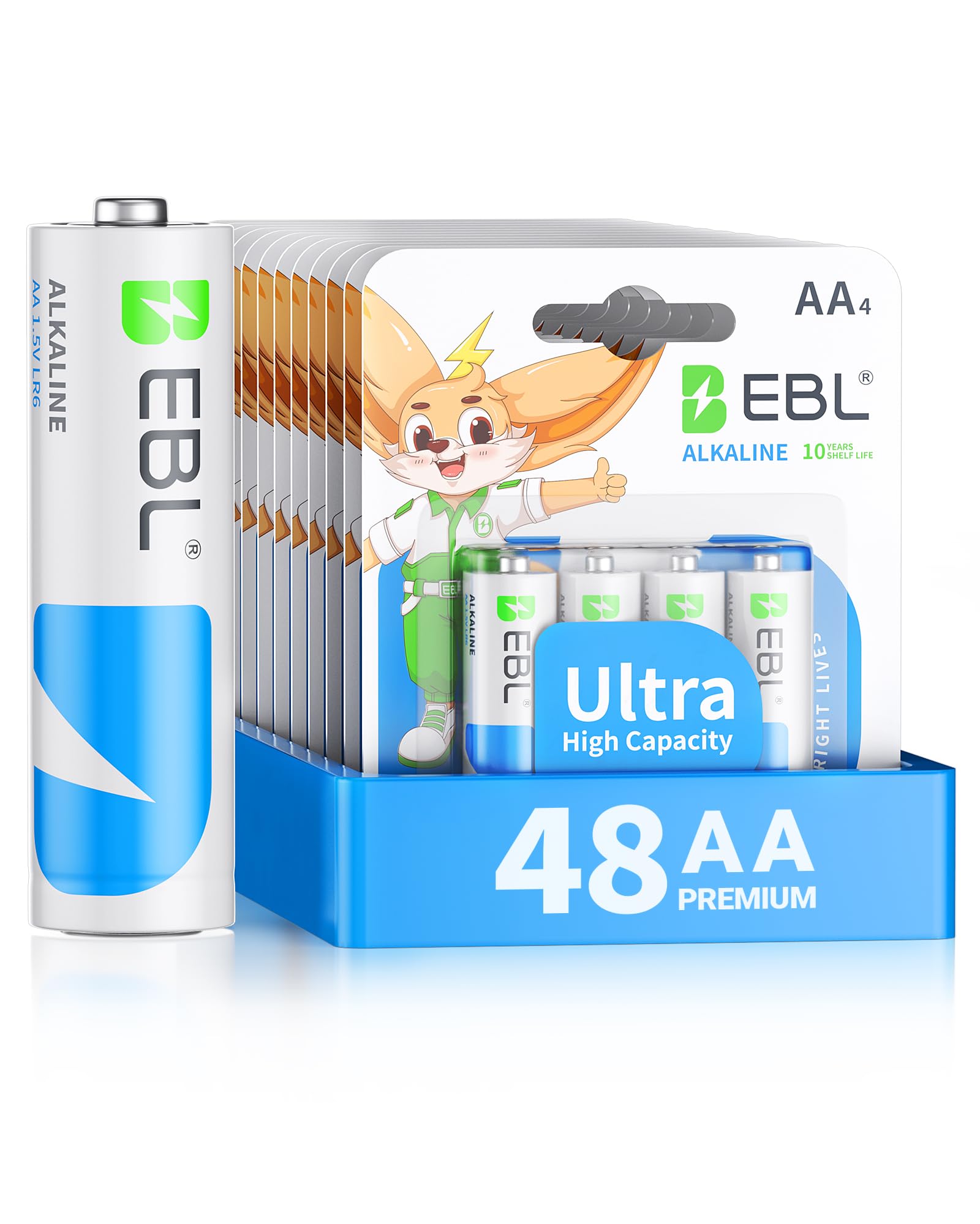 EBL AA Batteries 48 Pack Alkaline Double A Batteries Ultra Long-Lasting, 10-Year Shelf Life, Leakproof Design 1.5V AA Battery for Household and Office Devices