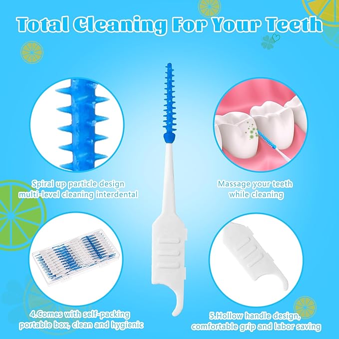 250 Pieces Dental Floss Picks, Silicone Interdental Brushes with Case Dental Brushes Dental Picks Blue Tooth Floss Picks for Teeth Cleaning(Blue)