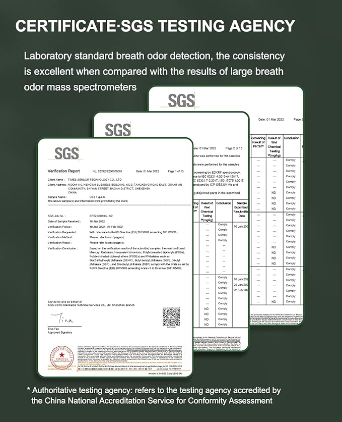 YRY Smart Breath Odor Detector, Portable Halimeter for Bad Breath, Precise MEMS Sensor, 32-bit CPU, Auto Calibration, 30-Day Rechargeable Battery