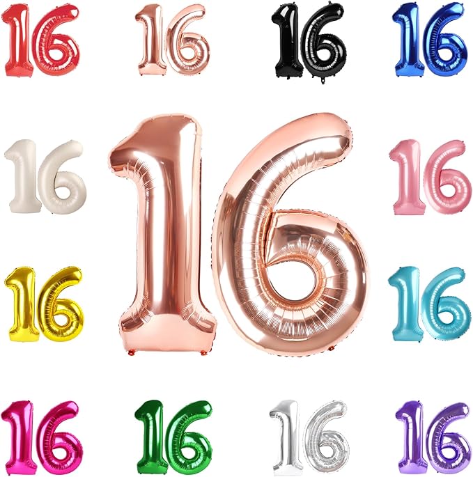 16 Balloon Number, Rose Gold Number 16th Birthday Balloons 40 Inch, Sweet 16 Years Old Rose Gold Birthday Decorations for Boys Girls, 16th Anniversary Decorations