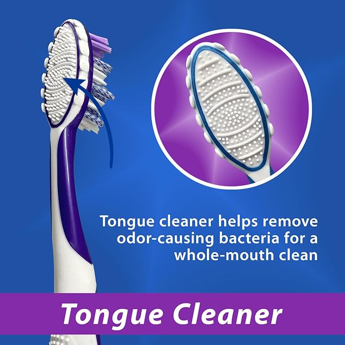 BrightWorks Sonic Battery Powered Toothbrush (2-Pack) (Blue/Purple) Soft Multi-Level Bristles for Whole Mouth, Vibrating Bristles Deep Clean, with Whitening Pads and Tongue Cleaner.