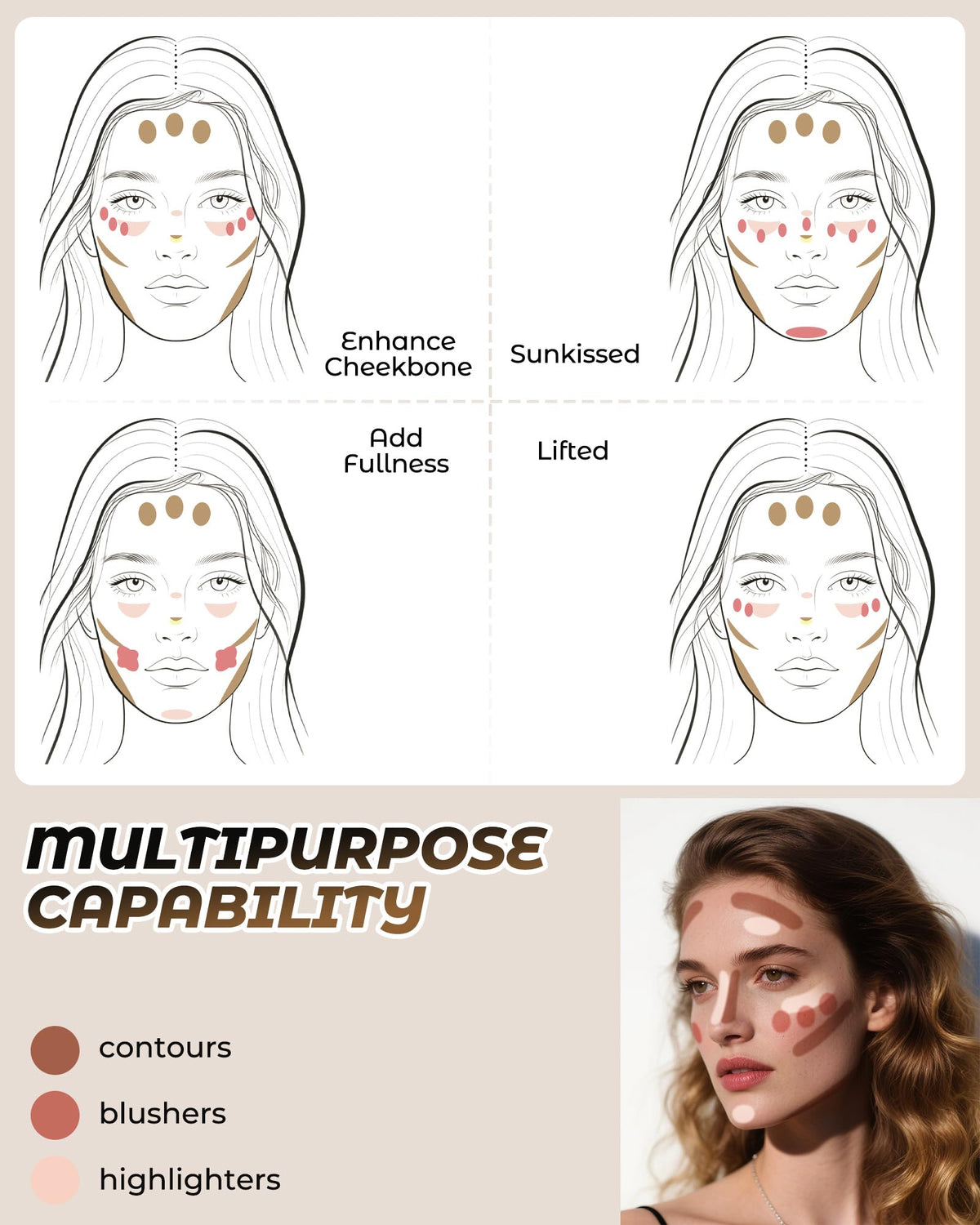 Berinist 16 Colors Contour Palette，Blush Highlighter Bronzer Powder All in one Makeup Palettes，Blendable Matte Shimmer Illuminator Palette for Sculpting the Face and Create a Glowing Look Makeup