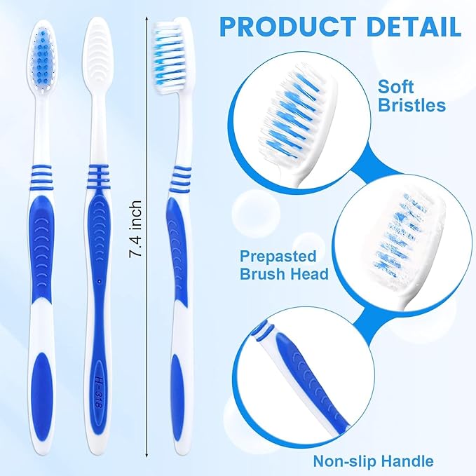 Bulk Toothbrushes 30 Pack Colorful Individually Wrapped Disposable Soft Large Brush Head Ergonomics Handle Oral Set for Adults Kids Travel Hotel OCC Airbnb Dentist (30)
