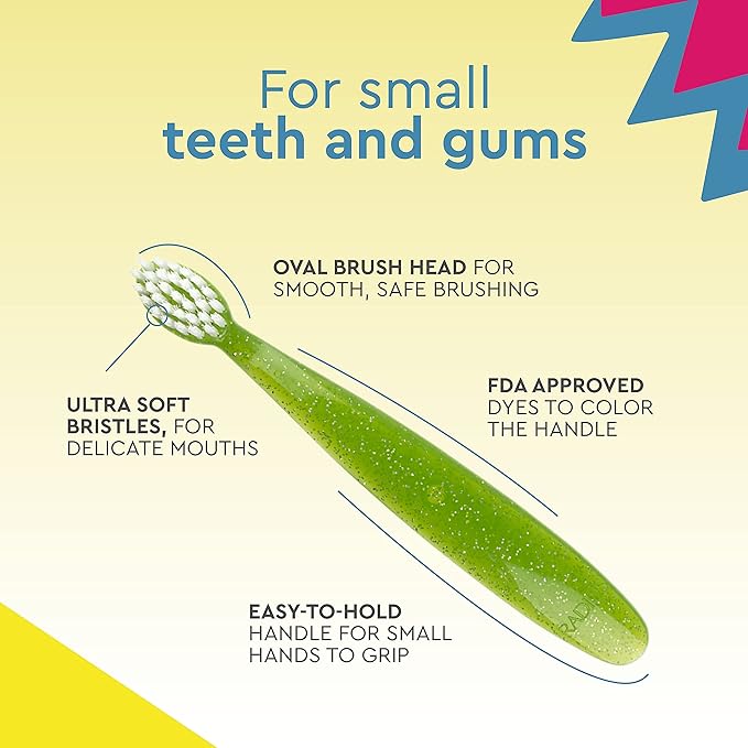RADIUS Totz Toothbrush Extra Soft Brush BPA Free & ADA Accepted Designed for Delicate Teeth & Gums for Children 18 Months & Up - Green Sparkle - Pack of 1