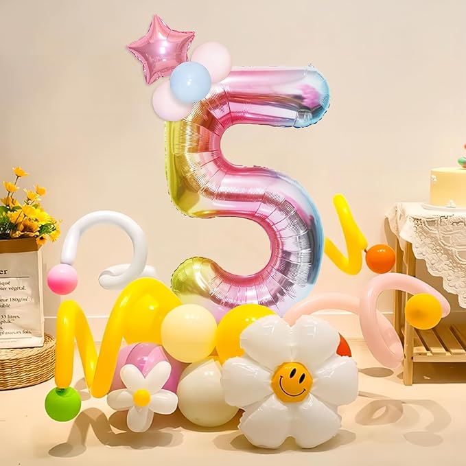 Rainbow Number Balloons Birthday Balloons - Giant Number 5 Balloon 40 inch, Numbers Balloon Birthday Decorations, Rainbow Party Supplies for Baby Shower