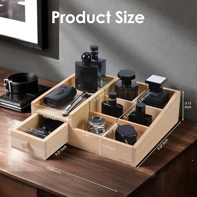 Organizer For Men,Bathroom Countertop Organizer,Perfume Organizer,Cologne Organizers,Restroom Organizer,Dresser Top Organizers,Perfume Stand,Gifs For Men,Wooden Adjustable Partition(Burlywood)