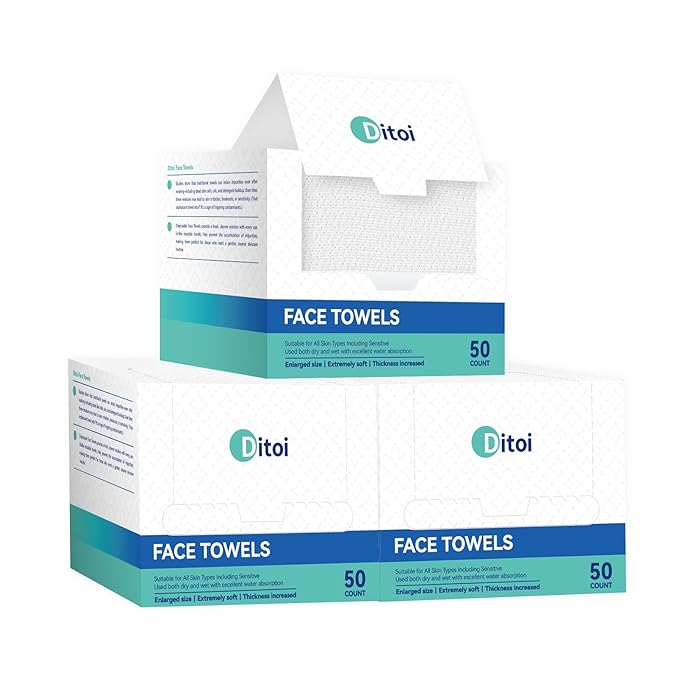 Ditoi Disposable Face Towels,Ultra Thick Face Towelettes XL, Lint-Free Facial Wipes for Makeup Removal & Gentle Skin Care,10"×12",150 Count (3 Pack),Pearl-textured