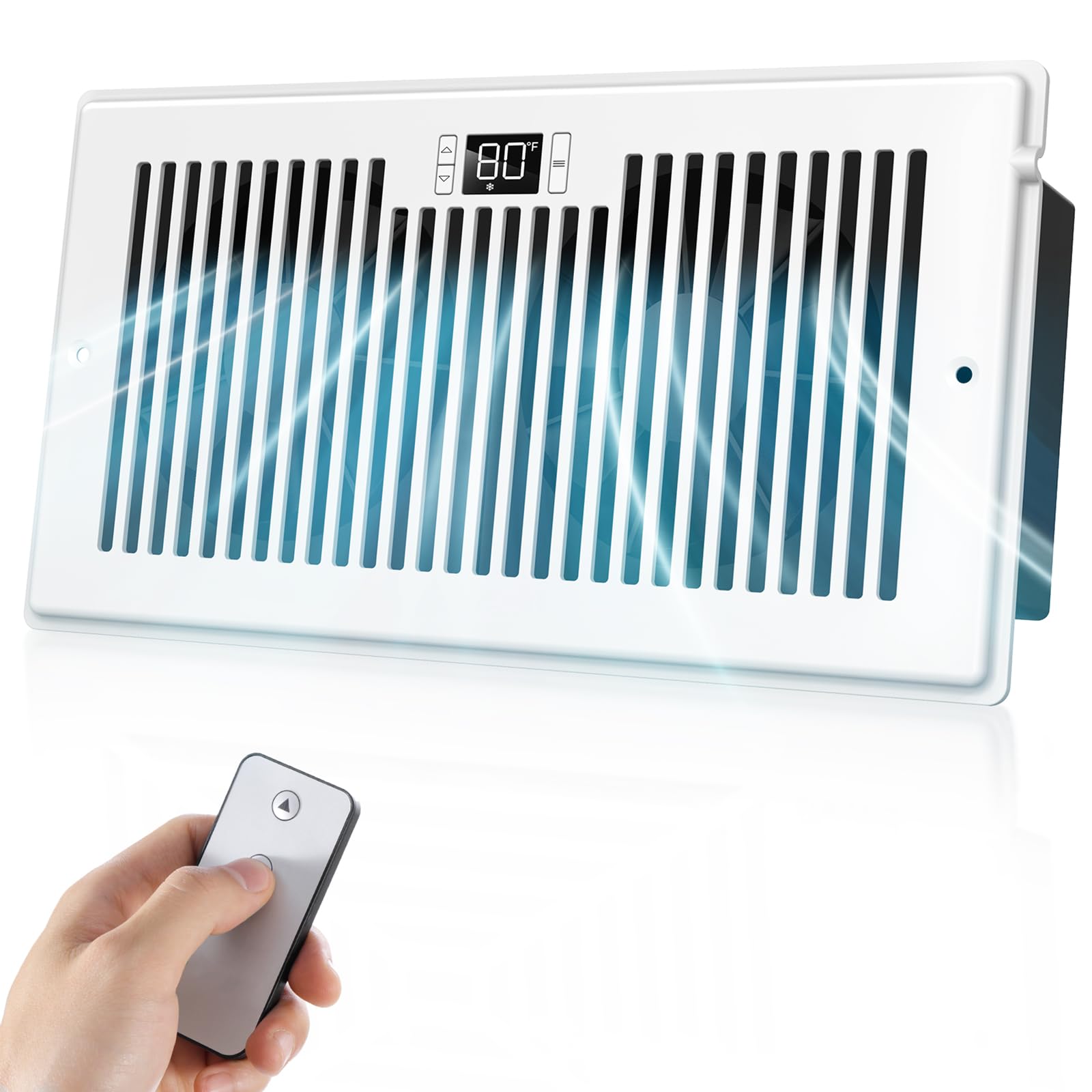 BIOWIND Quiet Register Booster Fan Fits 6" x 12" Register Holes, 10-Speed Smart Heating Cooling AC Vent Fan with Remote Control and Thermostat Control - White