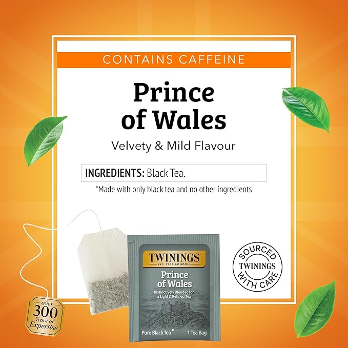 Twinings Prince of Wales Black Tea Individually Wrapped Bags, 20 Count (Pack of 2), Velvety Smooth & Mild, Caffeinated, Enjoy Hot or Iced, 20 Teabags