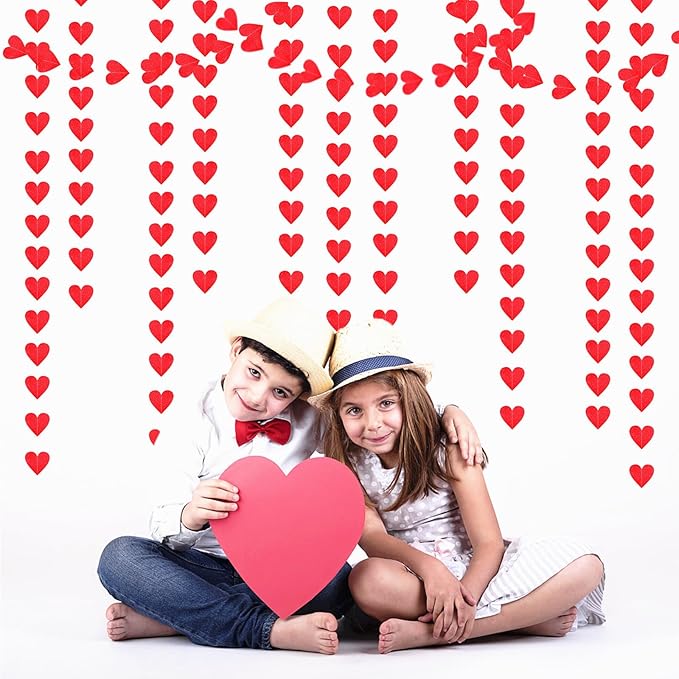 Red Heart Romantic Party-Decorations Garland - 62FT Glitter Special Night Galentines Hanging Streamers Banner,Valentines Girl Wedding Anniversary Baby Bridal Shower Birthday Decor Supplies Hugtmr