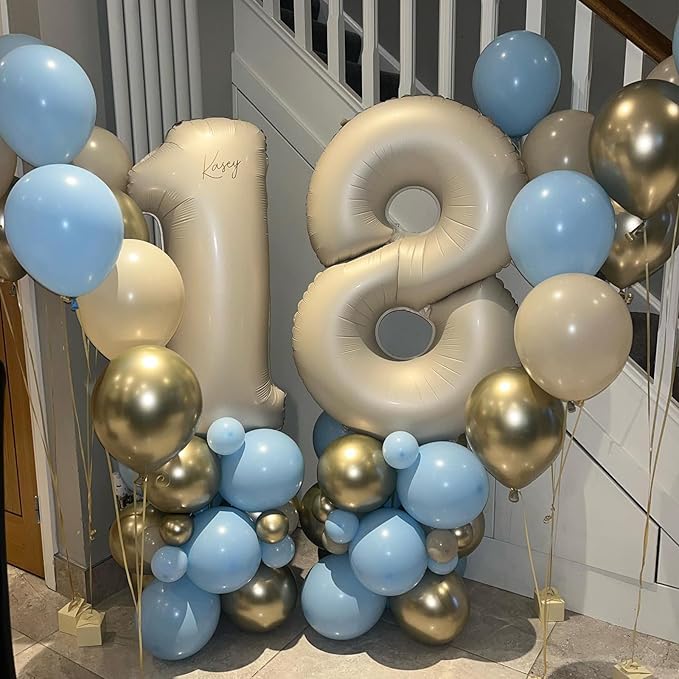 Number 8 Balloon Beige,40 Inch Large Cream Foil 8 Helium Balloons for Boys Girls Birthday Anniversary Decorations